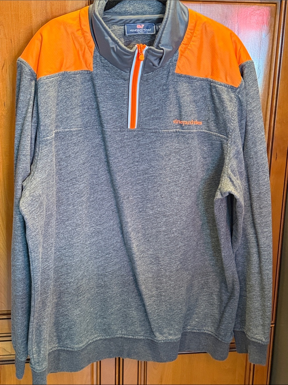 Vineyard Vines Grey and Orange Quarter-Zip Pullover